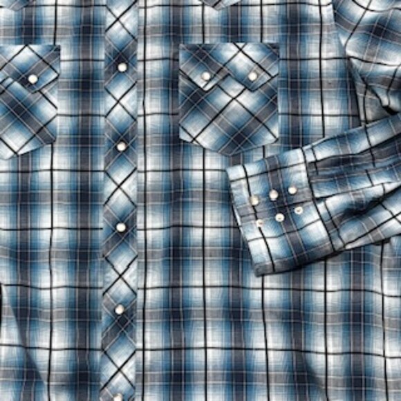 Wrangler‎ Blue Plaid Long Sleeve Western Pearl Snap Mens Size XXL - Picture 9 of 11